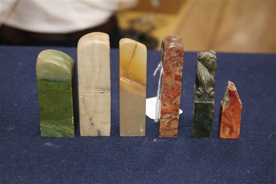 A group of 19th and 20th century Chinese soapstone seals, some inscribed